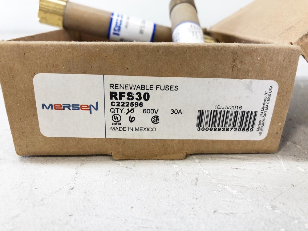 Lot of (6) Ferraz Shawmut Merson 30 Amp Renewable Fuses, 600 VAC, RFS30